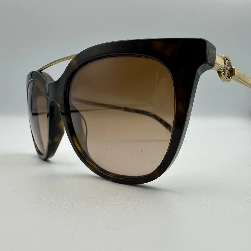 Tory Burch Gradient Sunglasses Womens Tortoise TY7147 Double Bridge Gold Logo - Picture 13 of 14